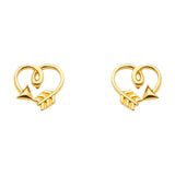 14K Yellow Gold Arrow Heart Earrings With Push Back