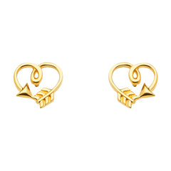 14K Yellow Gold Arrow Heart Earrings With Push Back