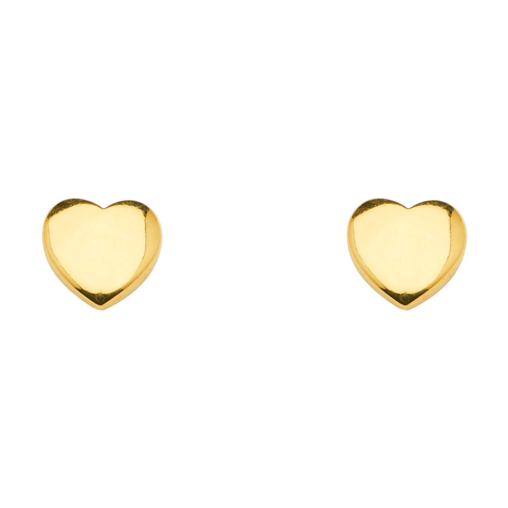 14K Yellow Gold Plain Heart Earrings With Push Back