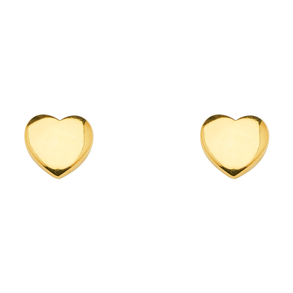 14K Yellow Gold Plain Heart Earrings With Push Back