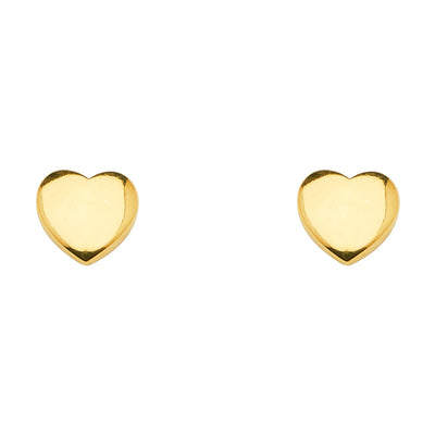 14K Yellow Gold Plain Heart Earrings With Push Back
