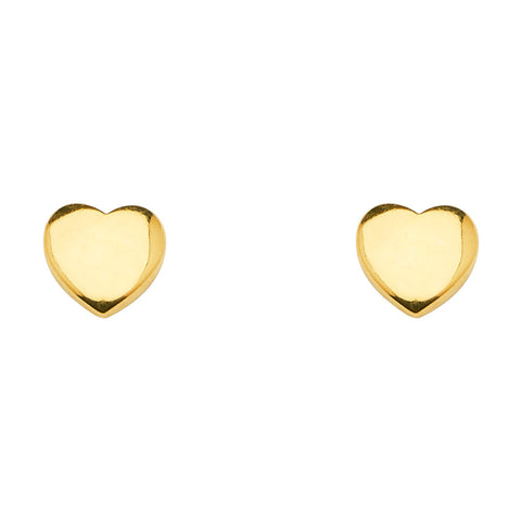 14K Yellow Gold Plain Heart Earrings With Push Back