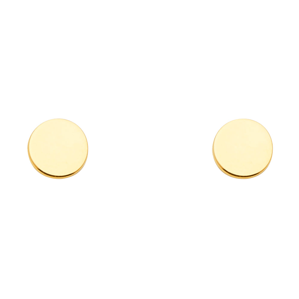 14K Yellow Gold Plain Circle Earrings With Push Back