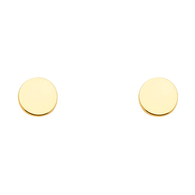 14K Yellow Gold Plain Circle Earrings With Push Back