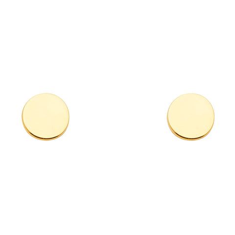 14K Yellow Gold Plain Circle Earrings With Push Back