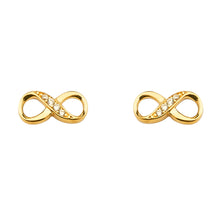 Load image into Gallery viewer, 14K Yellow Gold CZ Infinity Earrings With Push Back