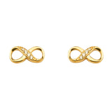 14K Yellow Gold CZ Infinity Earrings With Push Back