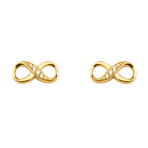 14K Yellow Gold CZ Infinity Earrings With Push Back