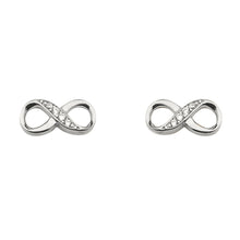 Load image into Gallery viewer, 14K White Gold CZ Infinity Earrings With Push Back