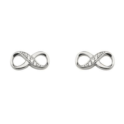 14K White Gold CZ Infinity Earrings With Push Back