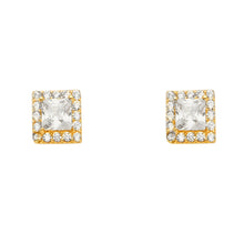 Load image into Gallery viewer, 14K Yellow Gold Solitare Halo Square CZ Earrings With Push Back