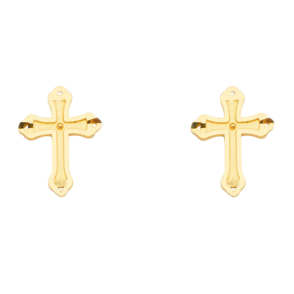 14K Yellow Gold Cross Earrings With Push Back