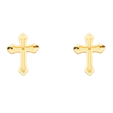 14K Yellow Gold Cross Earrings With Push Back