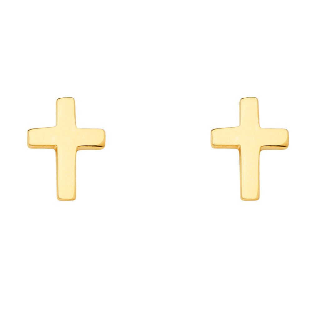 14K Yellow Gold 8mm Cross Earrings With Push Back