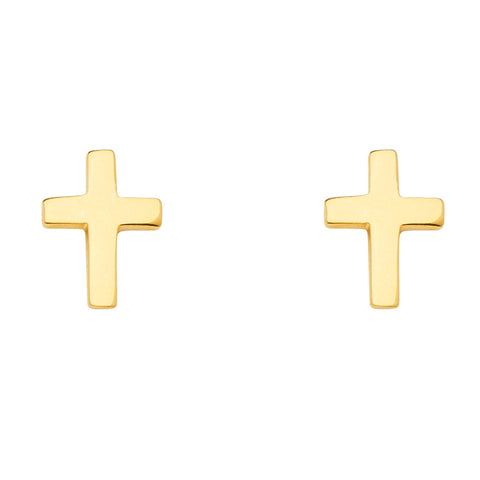 14K Yellow Gold 8mm Cross Earrings With Push Back