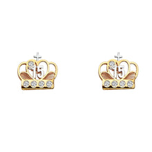 Load image into Gallery viewer, 14K Tri Color Gold CZ Crown Post Earrings