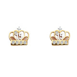 14K Tri Color Gold CZ Crown Post Earrings