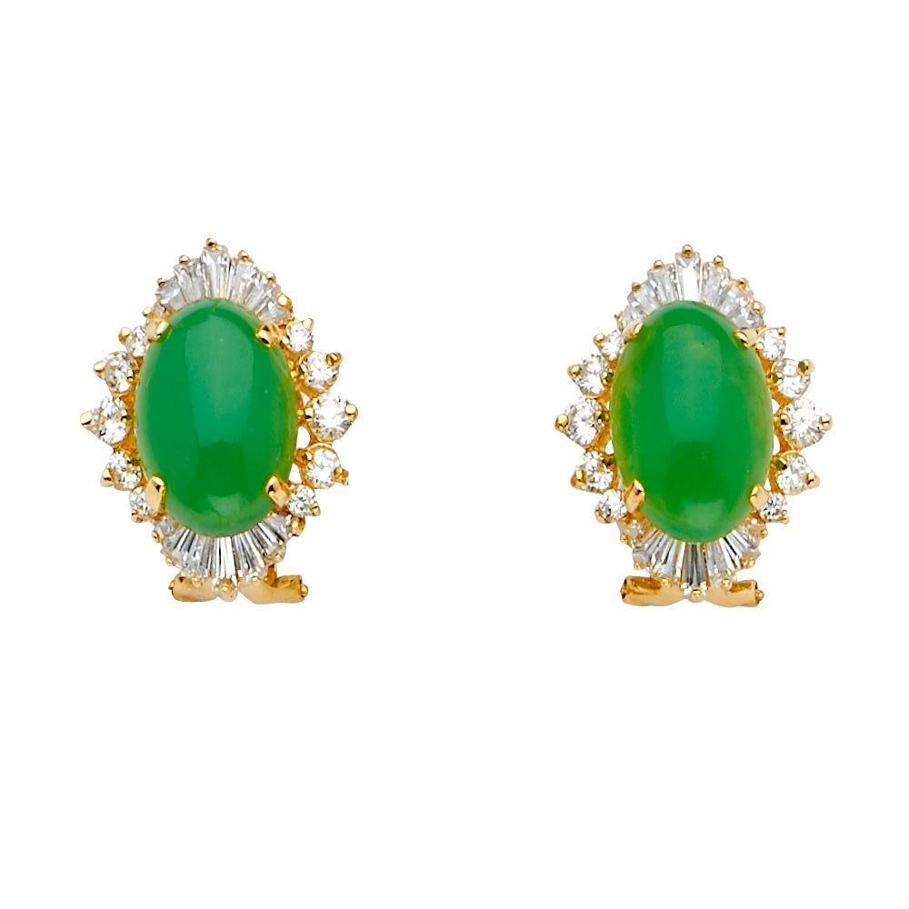 14K Yellow Gold Jade Earrings Or Set