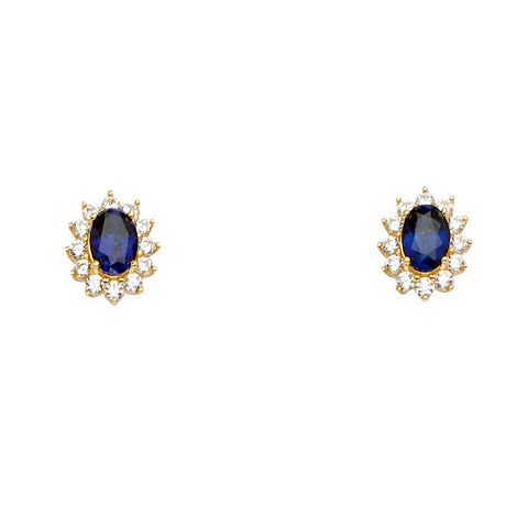 14K Yellow Gold Blue CZ Earrings Or Set