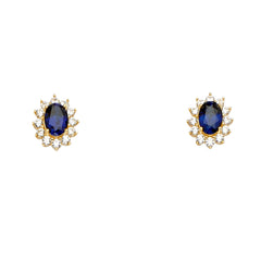 14K Yellow Gold Blue CZ Earrings Or Set