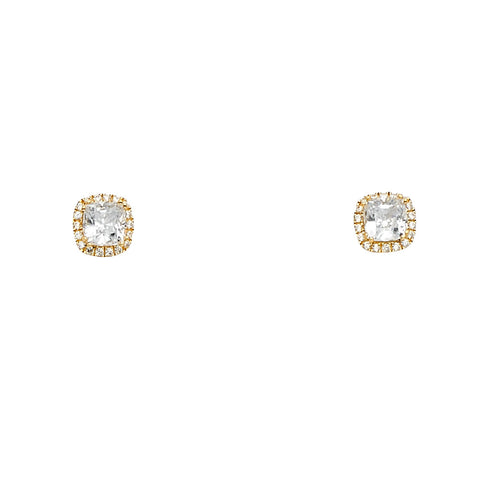 14K Yellow Gold Square CZ Earrings Or Set