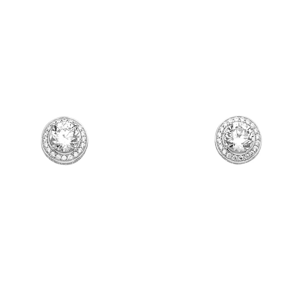 14K White Gold Round CZ Earrings Or Set