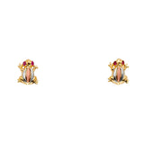 14K Tri Color Gold CZ Frog Earrings Or Set