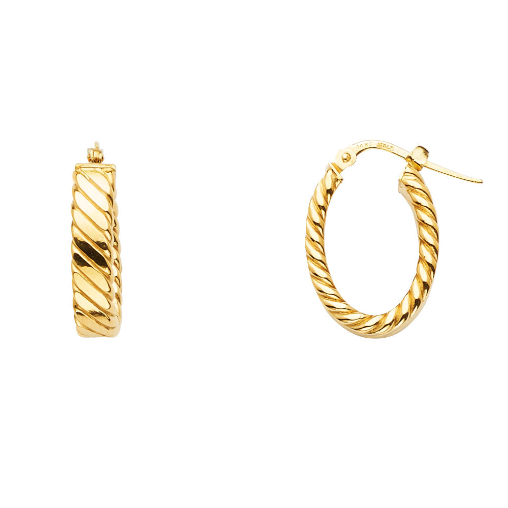 14K Yellow Gold Braided Oval Hoop Earrings