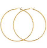 14K Yellow Gold 2mm Budded DC Big Round Tube Hoop Earrings