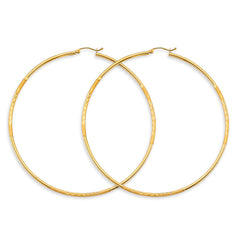14K Yellow Gold Budded DC Big Round Tube 2mm Hoop Earrings