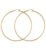 14K Yellow Gold Budded DC Big Round Tube 2mm Polish Hoop Earrings