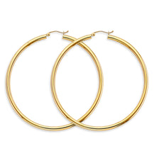 Load image into Gallery viewer, 14K Yellow Gold 3mm Big Round Tube Polish Hoop Earrings