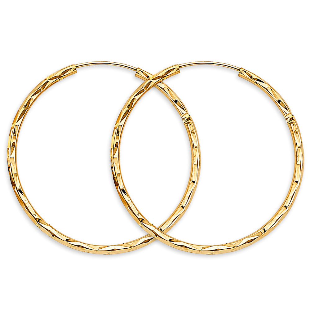 14K Yellow Gold Shiny 1.8mm DC Endless Hoop Earrings