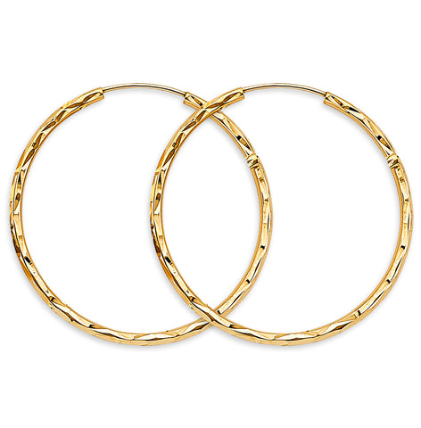 14K Yellow Gold Shiny 1.8mm DC Endless Hoop Earrings