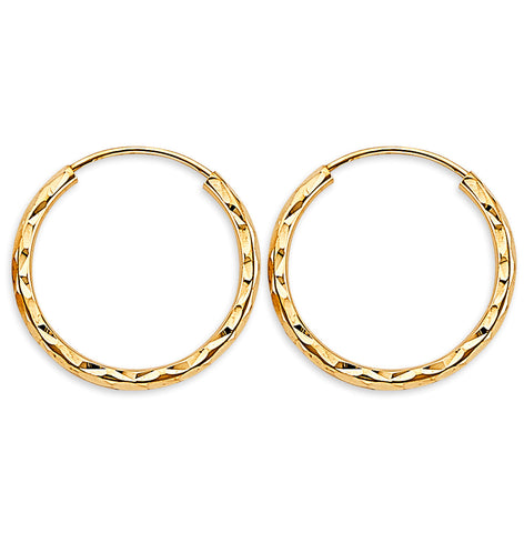 14K Yellow Gold Round Shiny DC Endless 1.8mm Hoop Earrings