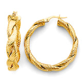 14K Yellow Gold Fancy Braided Lined Hoop Earrings