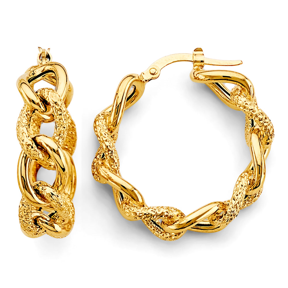 14K Yellow Gold Fancy Link Style Hoop Earrings