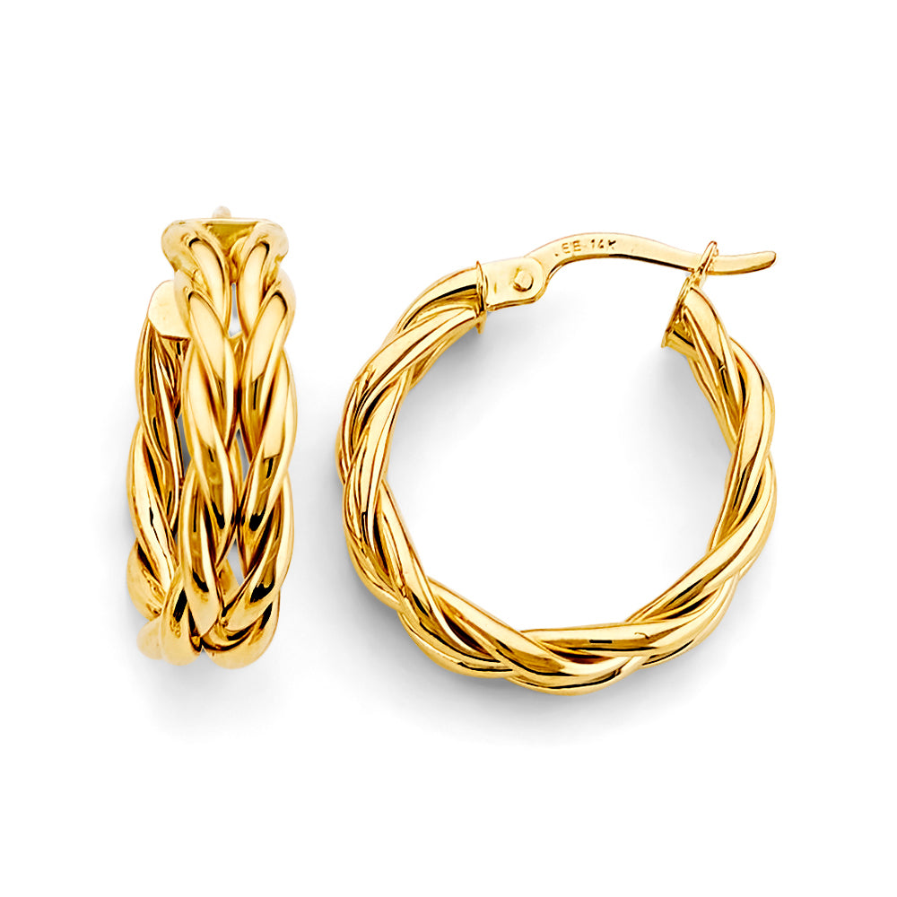 14K Yellow Gold Fancy Braided Hoop Earrings