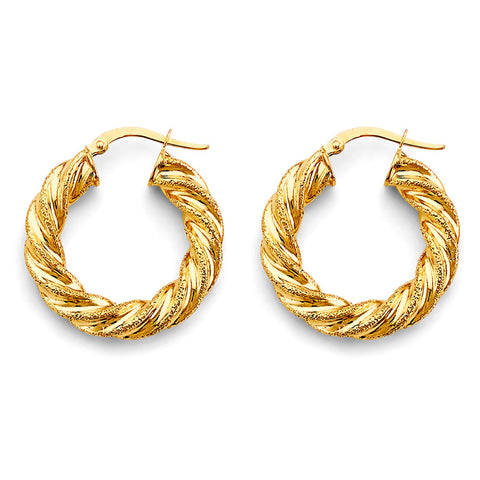 14K Yellow Gold Hollow Twist Hoop Earrings