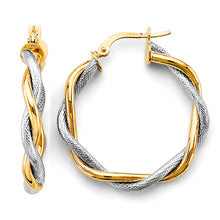 Load image into Gallery viewer, 14K Two Tone Gold Braided Hoop Earrings