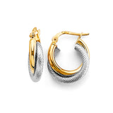 14K Two Tone Gold 2 Line Crossed Hoop Earrings