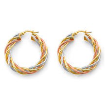 Load image into Gallery viewer, 14K Tri Color Gold Braided Hollow Hoop Earrings