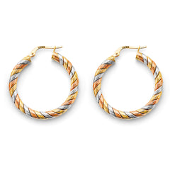 14K Tri Color Gold Braided Hoop Earrings