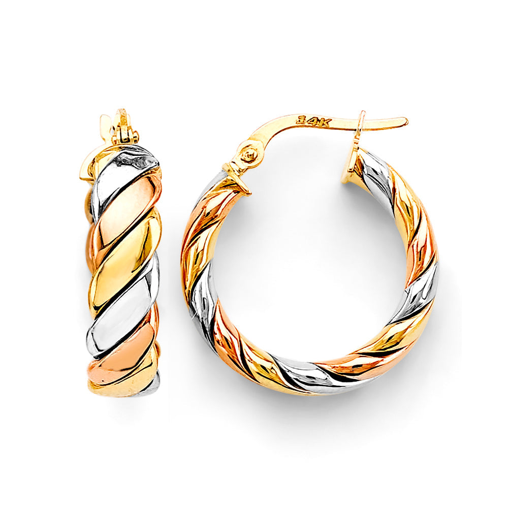 14K Tri Color Gold 20mm Braided Hoop Earrings