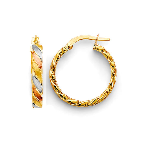 14K Tri Color Gold Braided 20mm Hoop Earrings