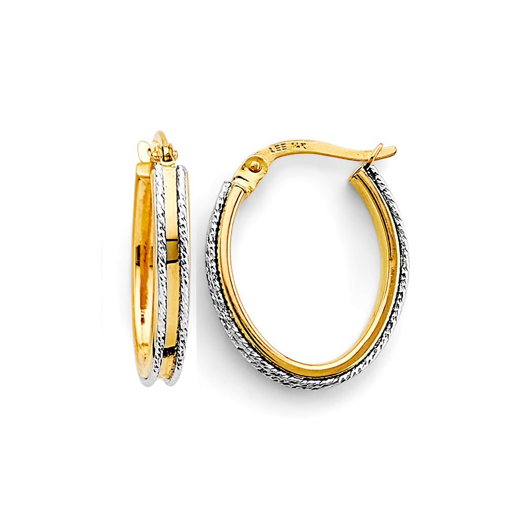 14K Two Tone Gold Sparkling Hoop Earrings