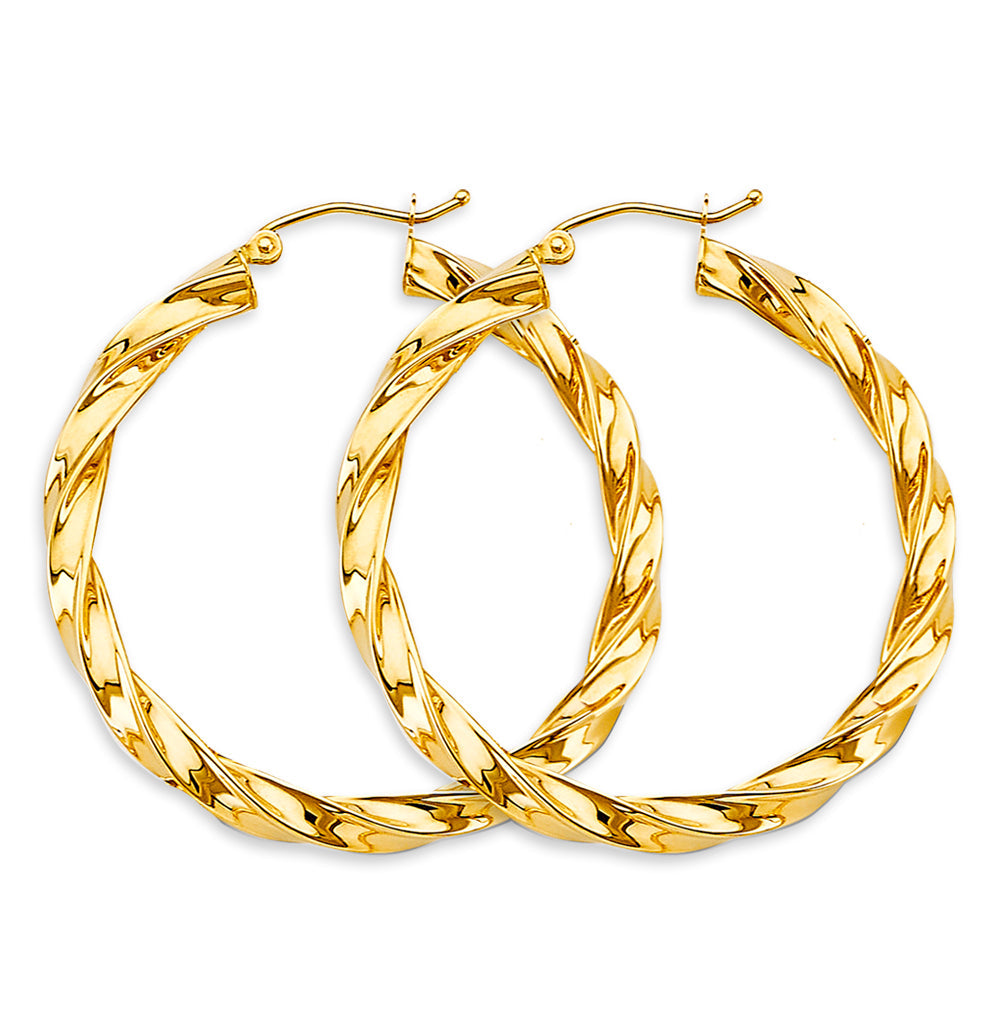 14K Yellow Gold 4mm Twisted 40mm Hoop Earrings