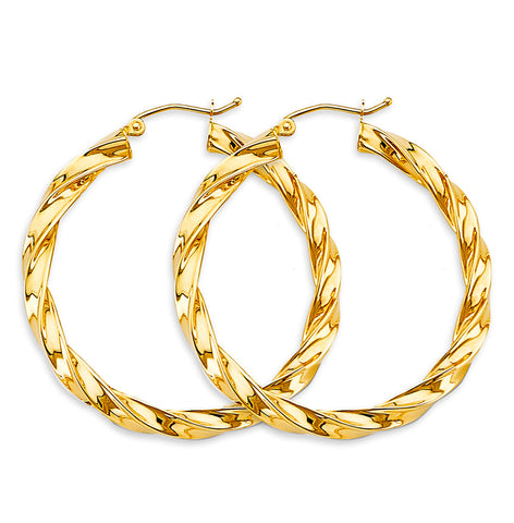 14K Yellow Gold 4mm Twisted 40mm Hoop Earrings