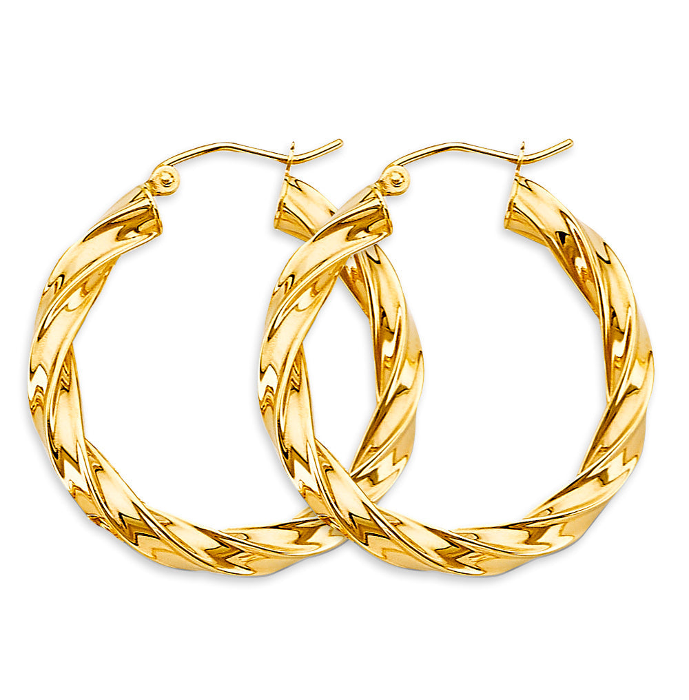 14K Yellow Gold 4mm Twisted 30mm Hoop Earrings