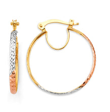 Load image into Gallery viewer, 14K Tri Color Gold DC 2.2mm Hoop Earrings